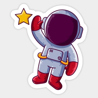Cute Astronaut Floating with Star Cartoon Sticker
